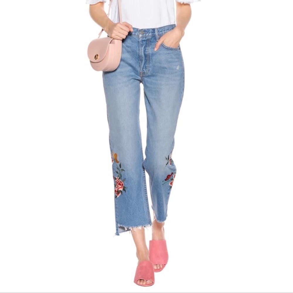NEW • GRLFRND • Helena Embroidered Crop Jeans 27